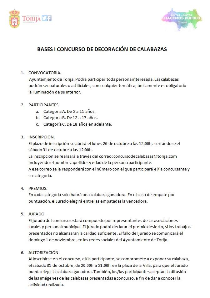 Bases Primer Concurso de decoración de calabazas.